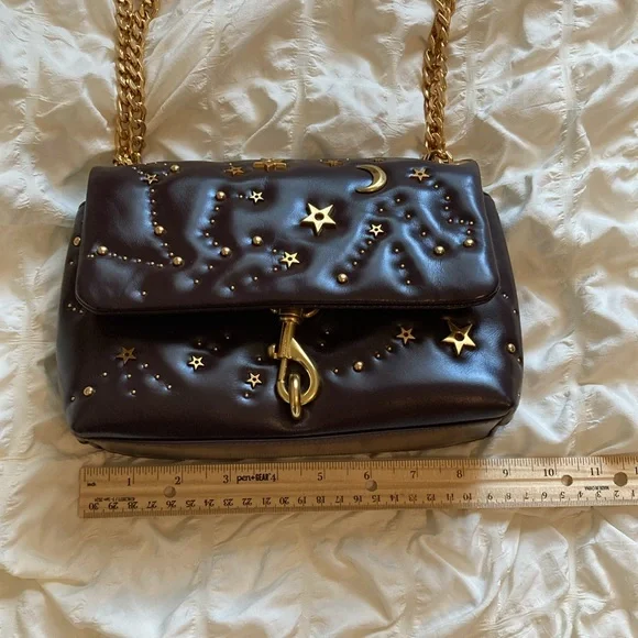 Rebecca Minkoff Edie Crossbody Handbag Bag Celestial Moon Stars Gold Hardware - Picture 3 of 6